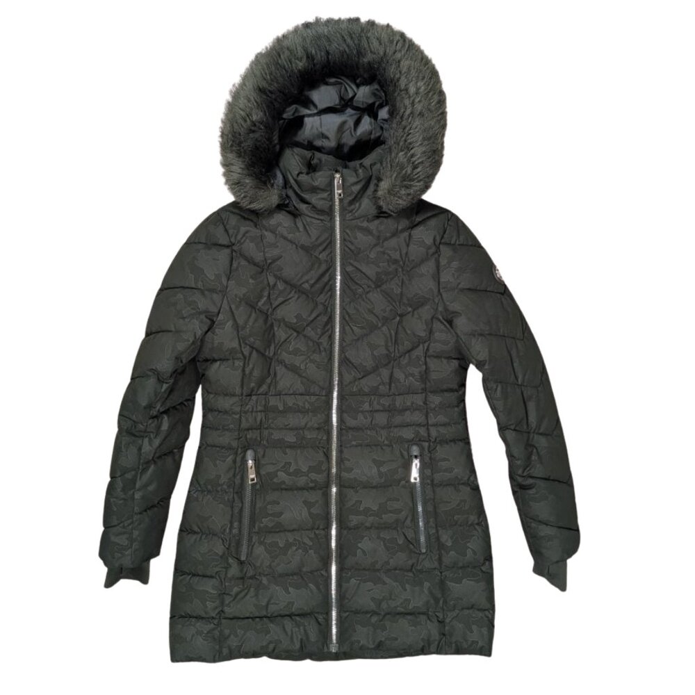 Michael Kors Olive Green Camo Puffer Coat Removable Hood - Small